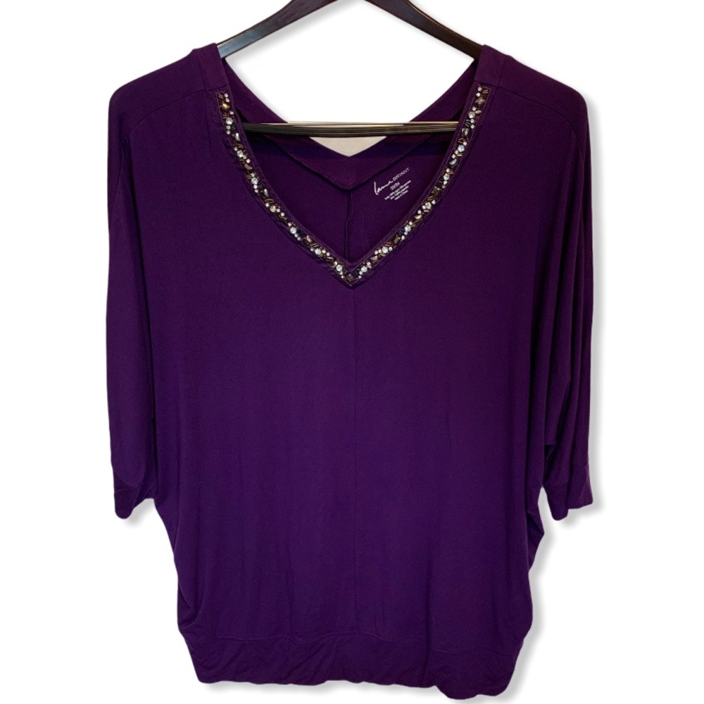 Lane Bryant Beads Embellished Plus 22/24 Blouse V-Neck Dolman Lane Bryant